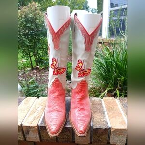 Sancho Pink and White Butterfly Cowboy Boots